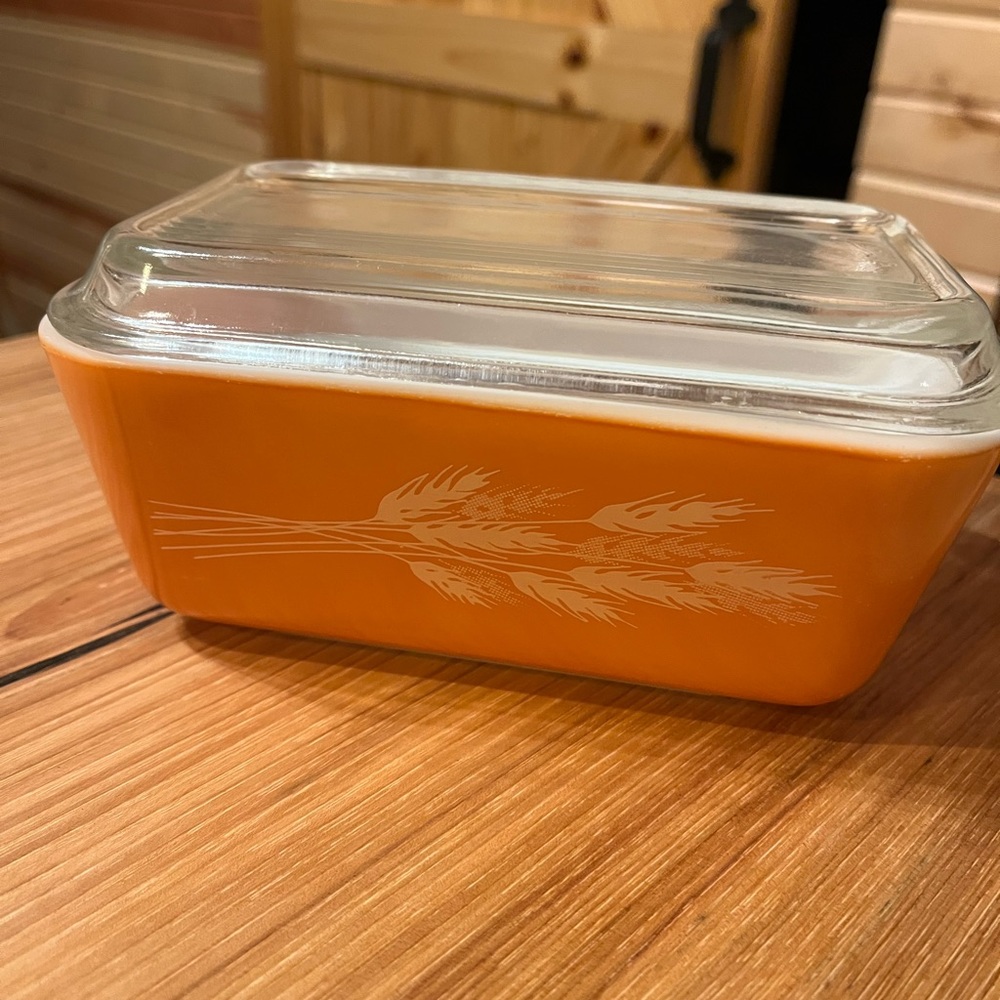 Vintage Orange wheat pyrex loaf refrigerator pan
